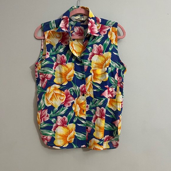 Diane Von Furstenberg Size Small Floral Print Sleeveless Button Up - Picture 1 of 4